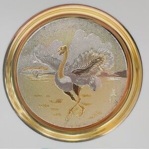 Vtg The Art of Chokin 24K Gold Rim Porcelain Plate 6.5" Earth Day Ostrich Run